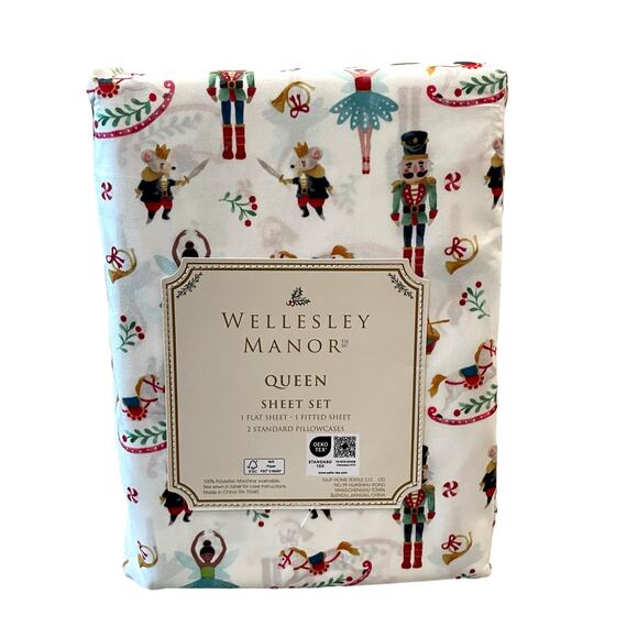 Wellesley Manor QUEEN Sheet Set Nutcracker Ballet Toy Soldier 4pc Xmas Bedding - Picture 12 of 12